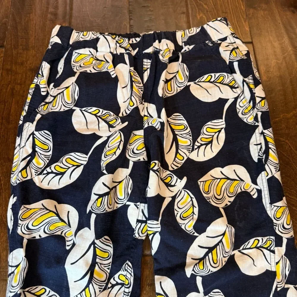 J. Crew Seaside Tropical Leaf Linen Blend Joggers size 4 Vacation Lightweight